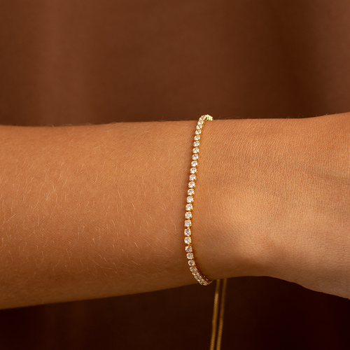 18K Gold Plated Adjustable Tennis Bracelet with Clear Zirconia – Slider Chain Bracelet for Women