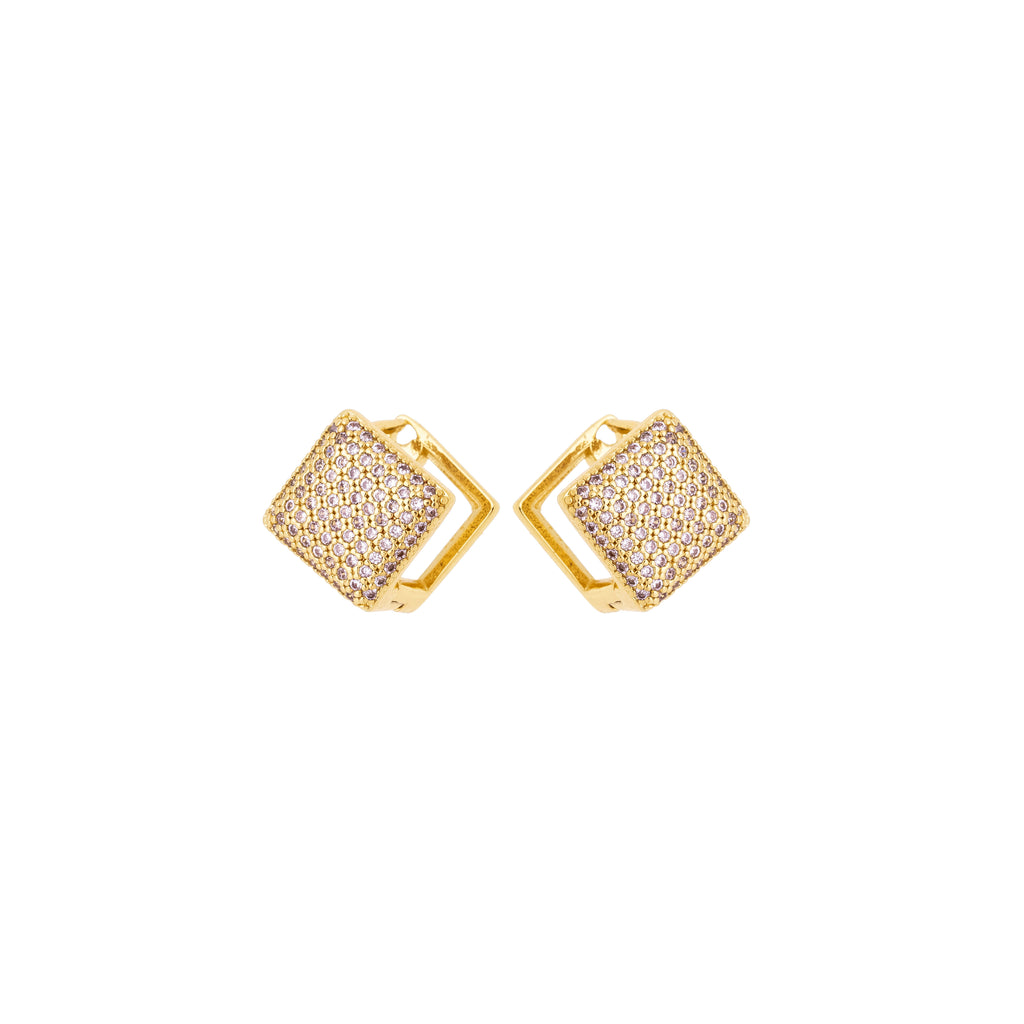 Square Gold Hoop Earrings with Zirconia – 18K Gold Plated Pavé Huggie Hoops