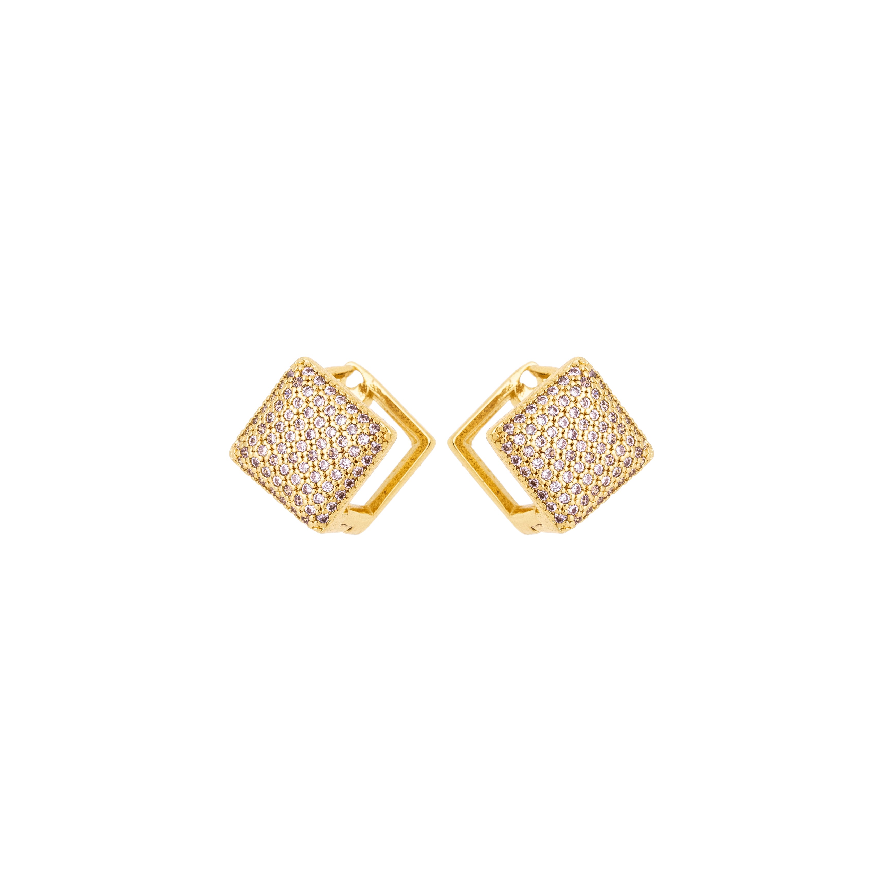 Square Gold Hoop Earrings with Zirconia – 18K Gold Plated Pavé Huggie Hoops