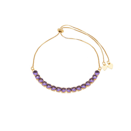 18K Gold Plated Adjustable Tennis Bracelet with Purple Zirconia – Slider Chain Bracelet for Women